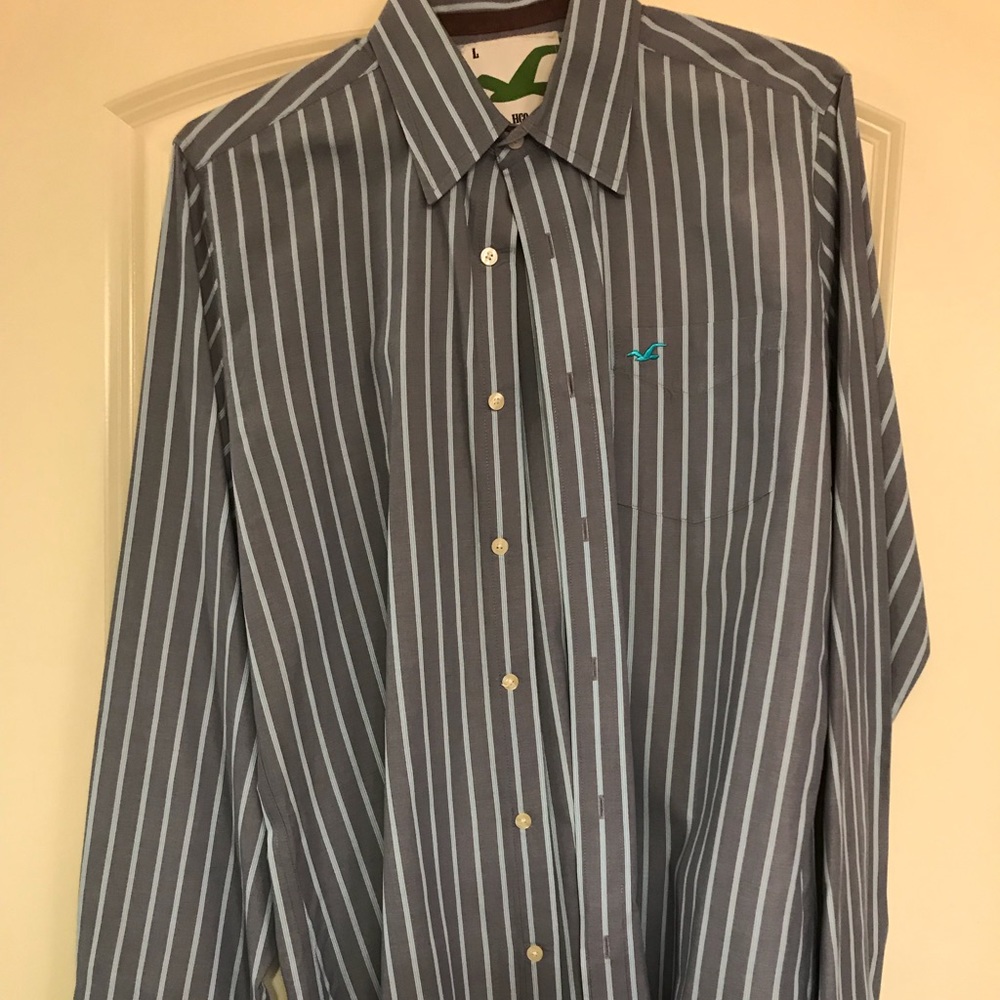 EUC HCO Blue Stripe Button Up